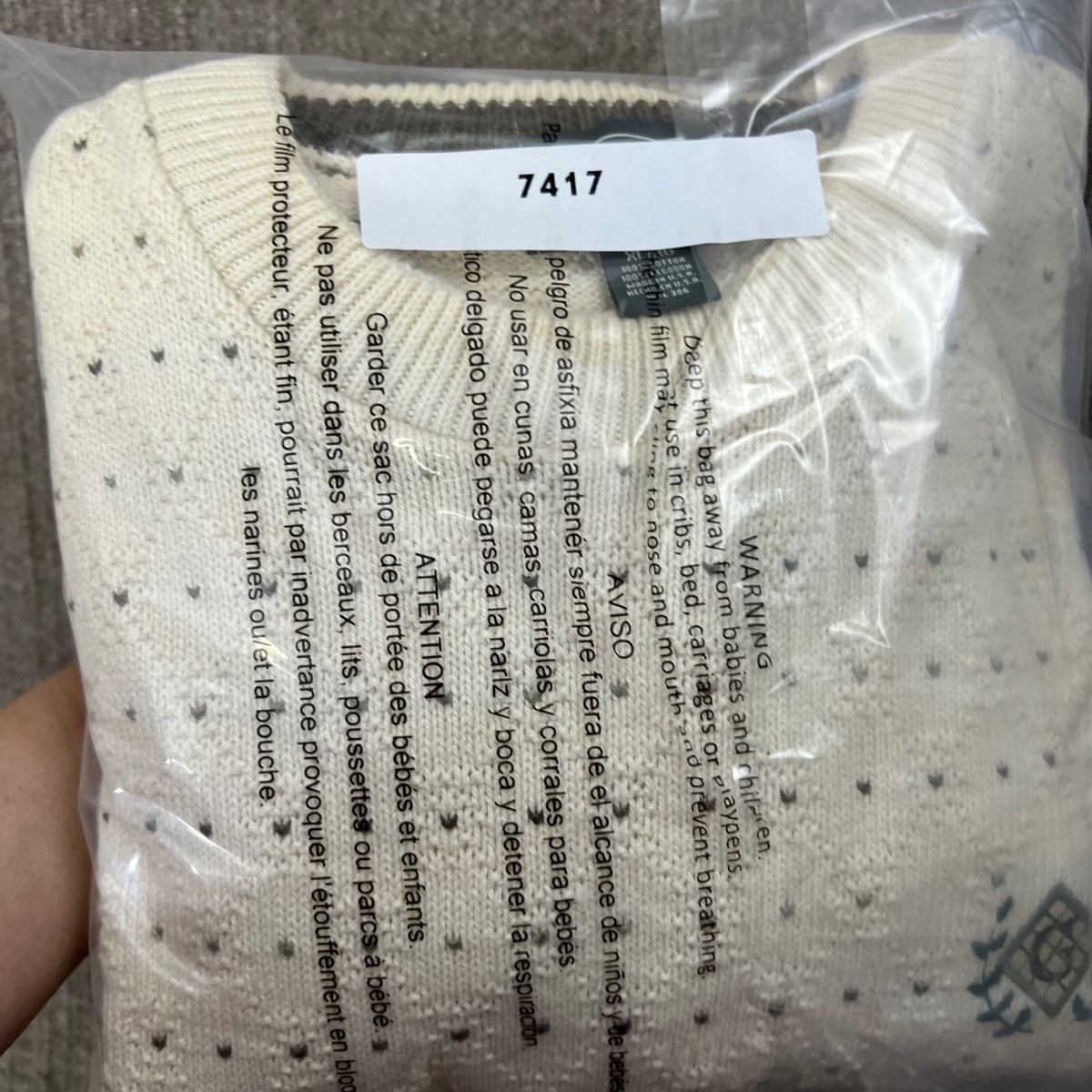 Haggar Tour Mens XL Cream Knit Sweater Cotton Golf Diamond Logo Pullover