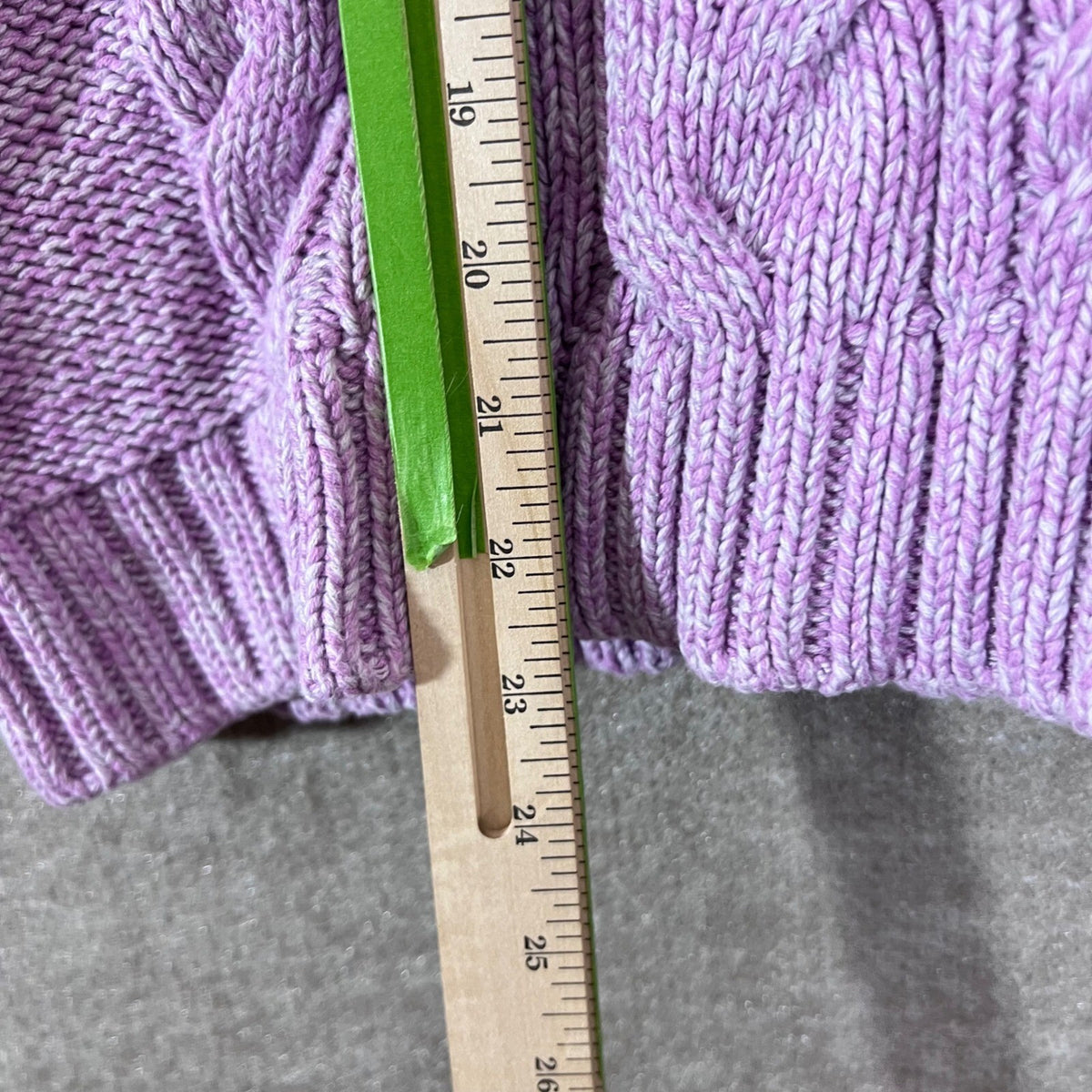 LL Bean Cable Knit Sweater Womens Medium Purple Cotton Marled Coastal Grandma