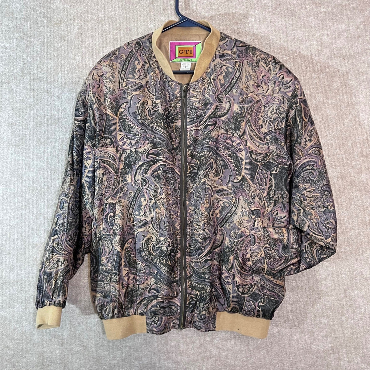 Vintage GTI Exclusive Silk Bomber Jacket Womens Medium Paisley Full Zip Retro