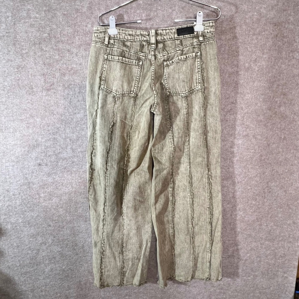 PTCL Ethikal Wide Leg Jeans Women 28 Olive Green Frayed Seam Raw Hem Grunge