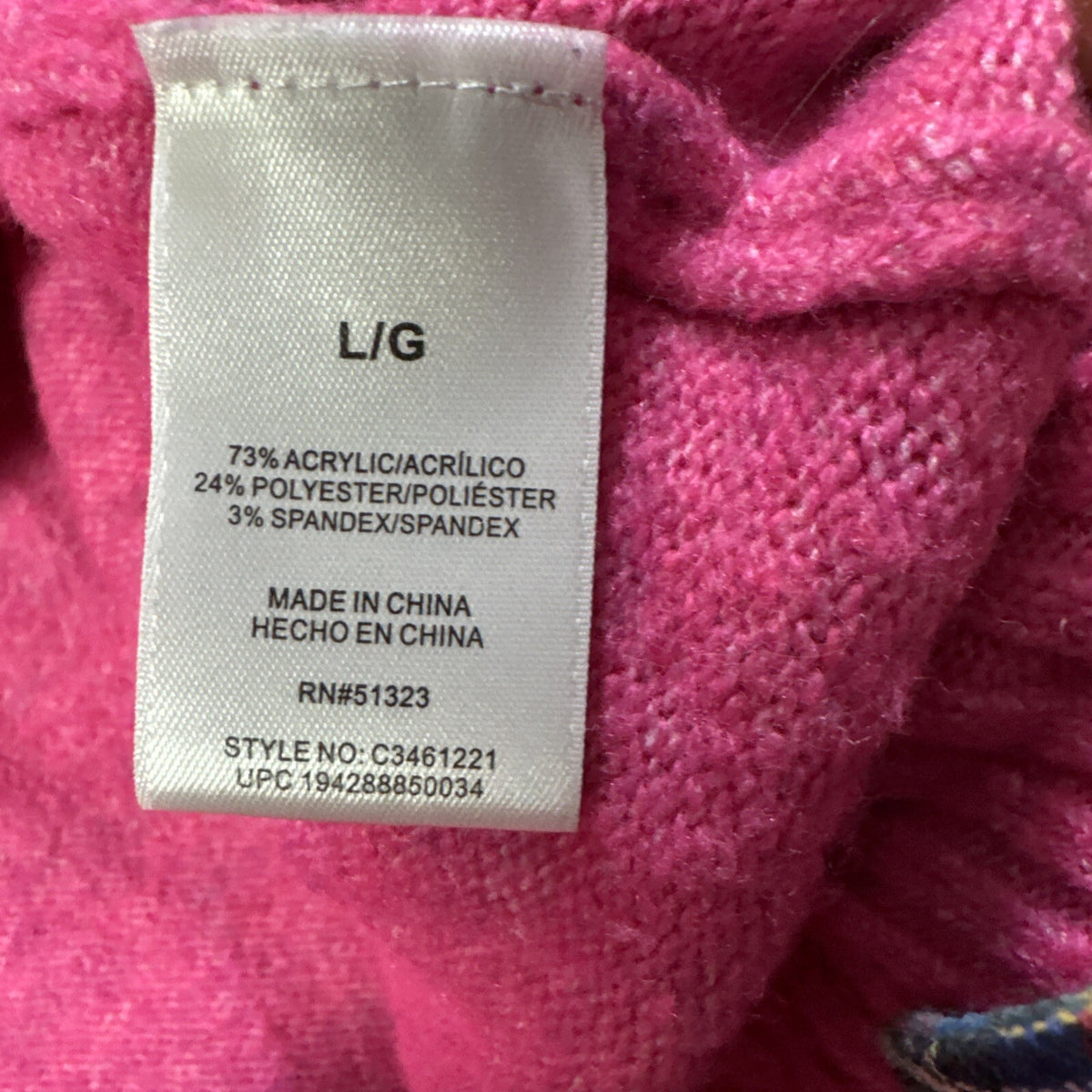 Vince Camuto Sweater Women's Lg Pink Relaxed Soft Stretch V Neck Fuzzy Cozy