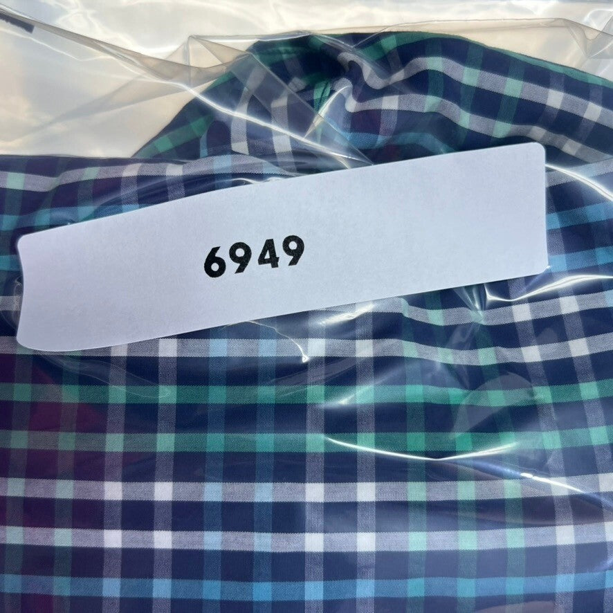 Calvin Klein Mens Large Green Blue Plaid Slim Fit Extra Fine Cotton Shirt