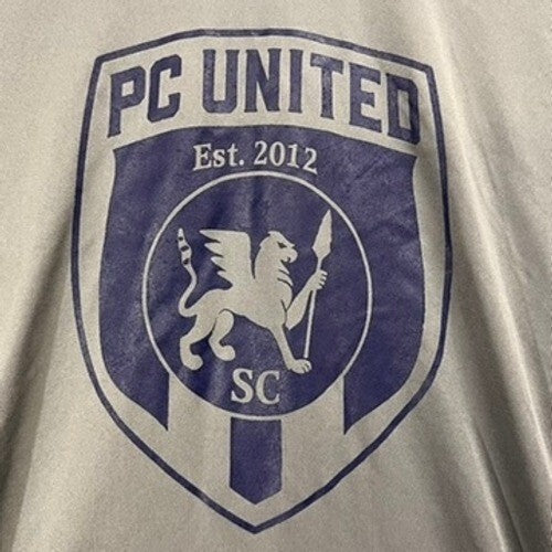 PC United Est 2012 Adult Small Long Sleeve Gray Athletic Shirt Sponsors Logo