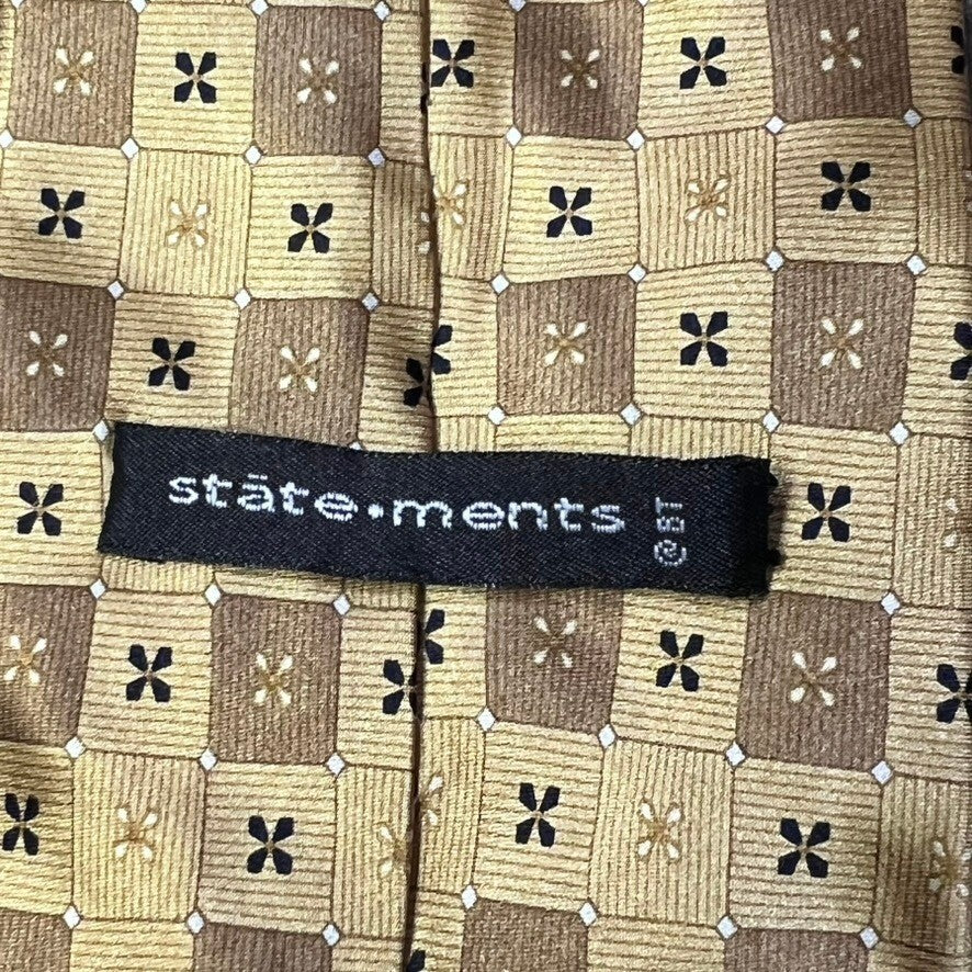 Statements Necktie Mens 4" Wide Silk Geometric Gold Patterned Formal Neck Tie