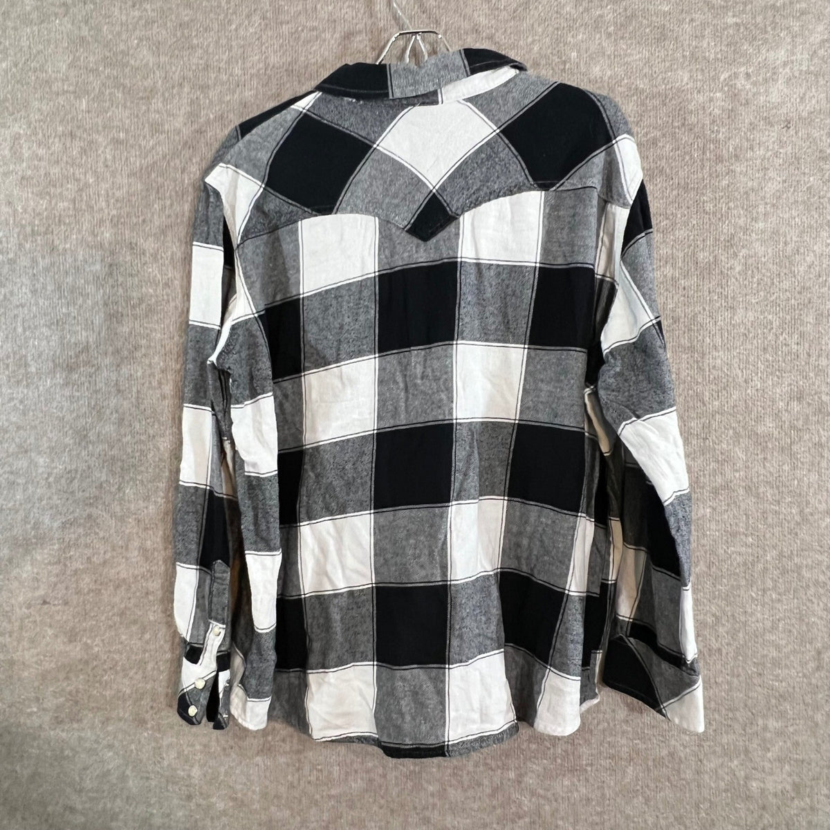 Wrangler Retro Western Shirt Womens XL Black White Buffalo Plaid Pearl Snap