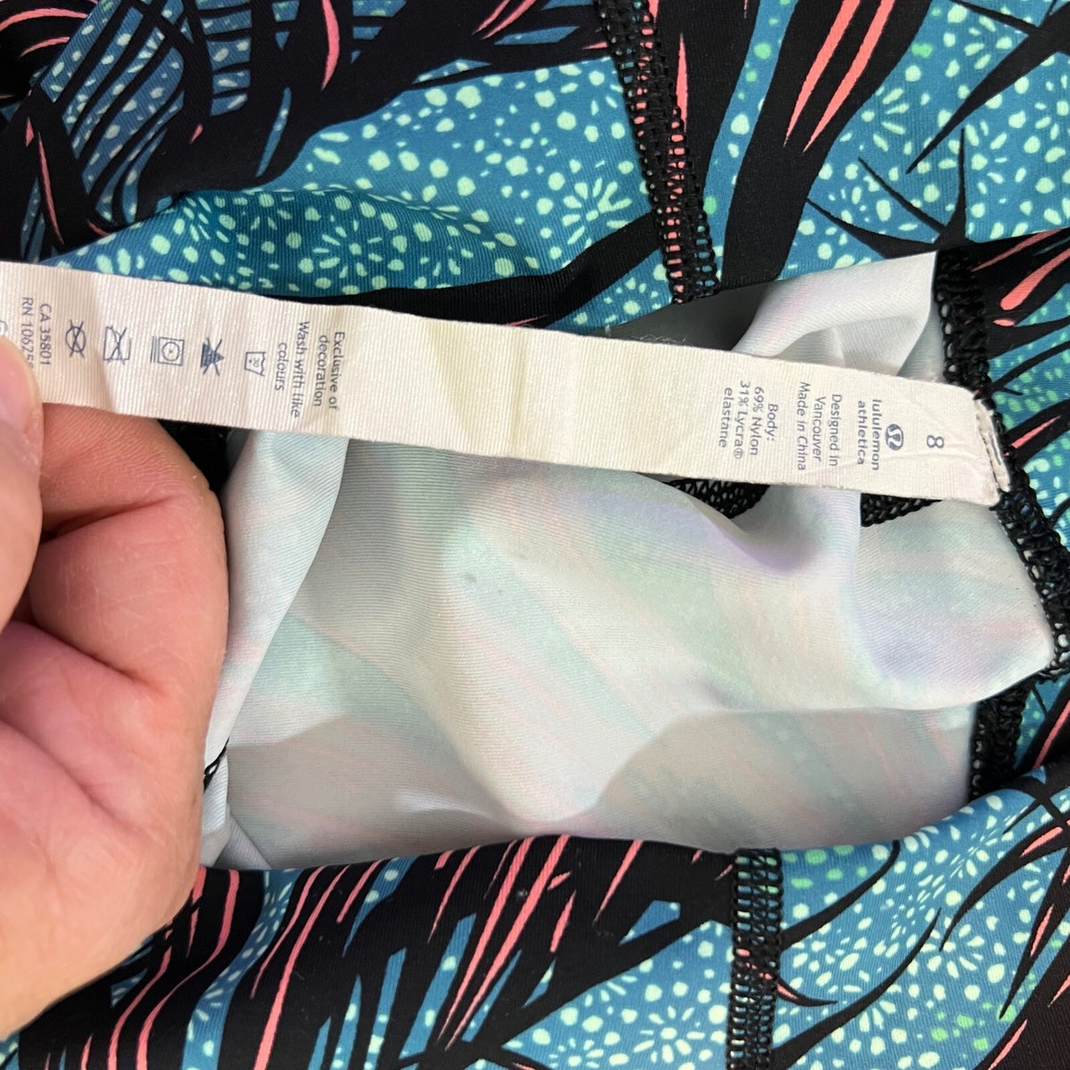 Lululemon Leggings Womens 8 Blue Palm Print High Rise Yoga Athletic