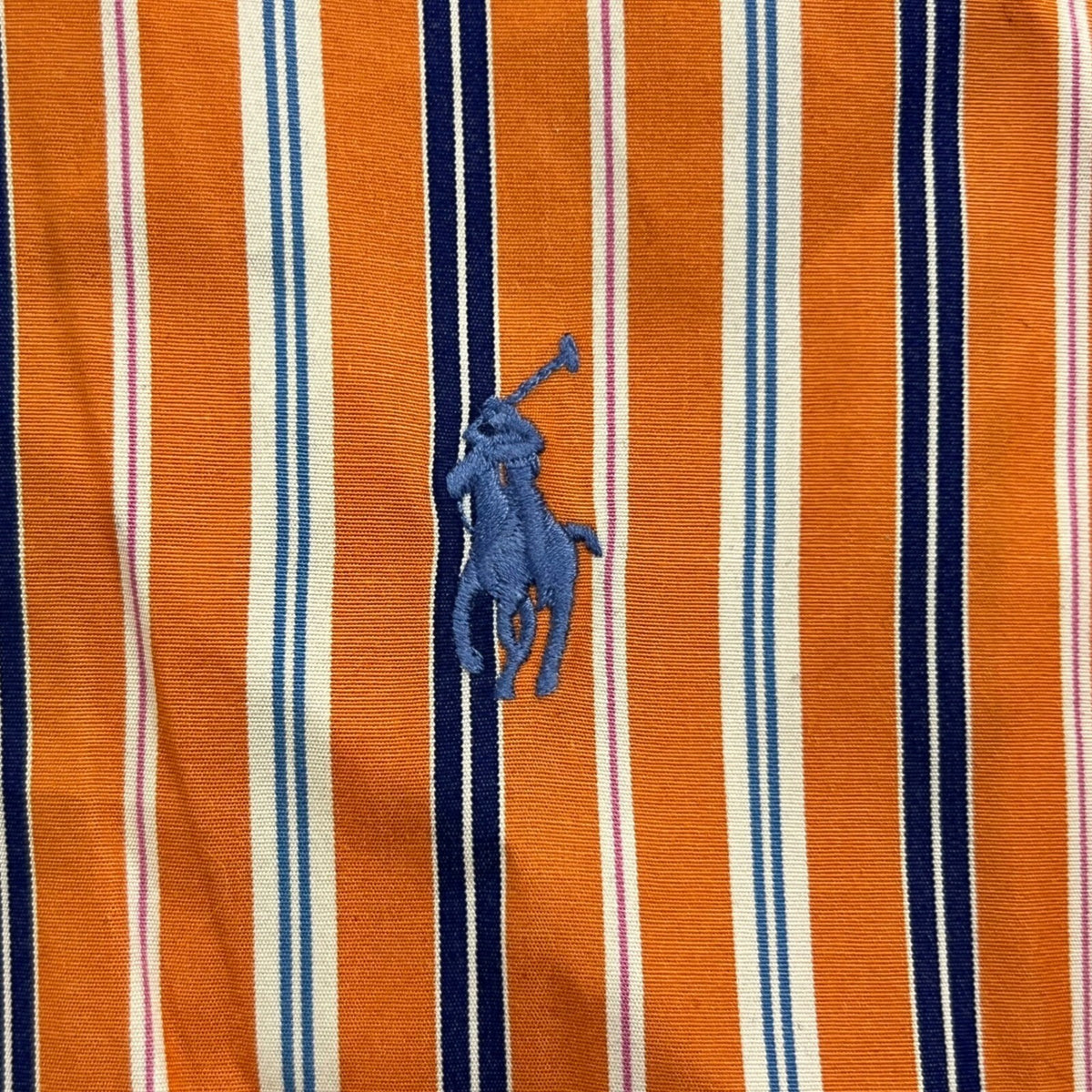 Y2K Ralph Lauren Sport Striped Orange Blue Button Up Shirt Womens 14