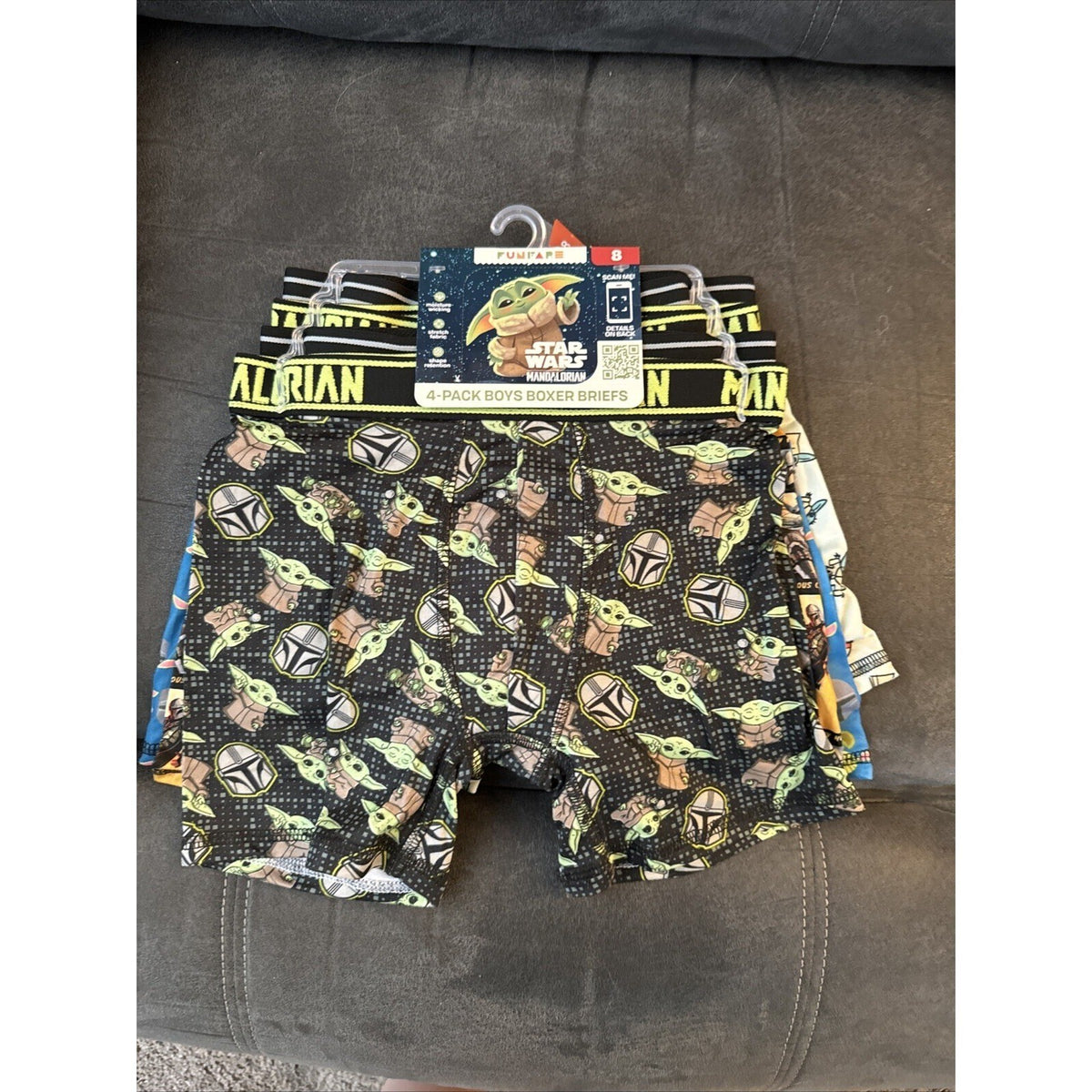 Star Wars Mandalorian Boxer Briefs Boys 8 4-Pack Grogu Baby Yoda Stretch Funfare