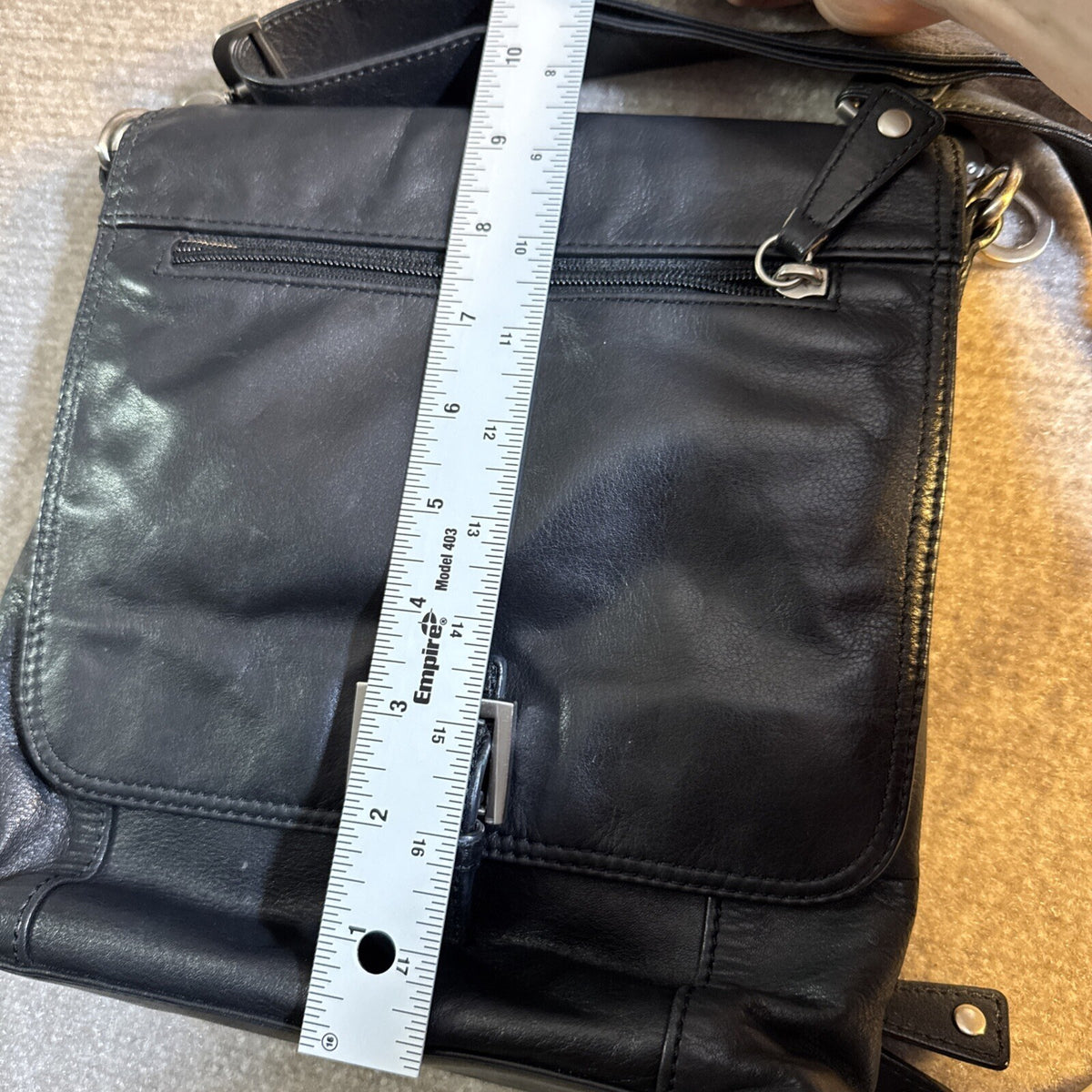 Audrey Brooke Black Leather Organizer Flap Crossbody Shoulder Handbag Purse