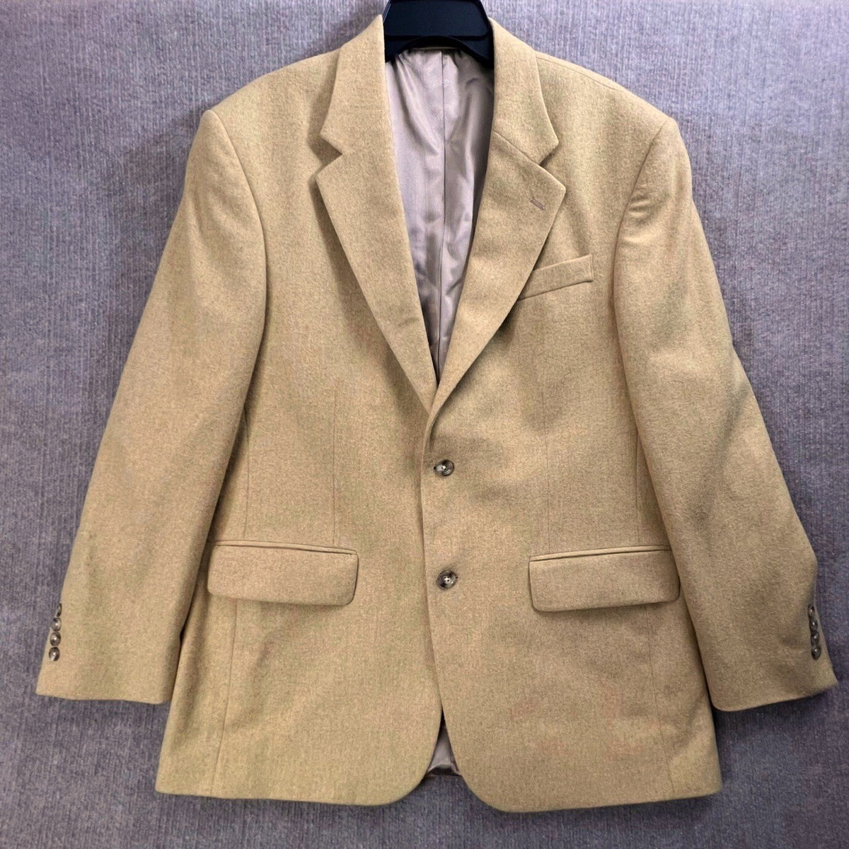 Oscar de la Renta Mens 44R Tan Beige Wool Two Button Blazer Jacket