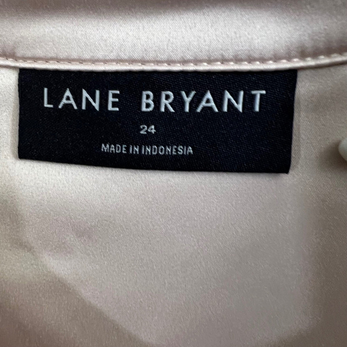 Lane Bryant Satin Button Front Shirt Blouse Plus Size 24 Beige Long Sleeve