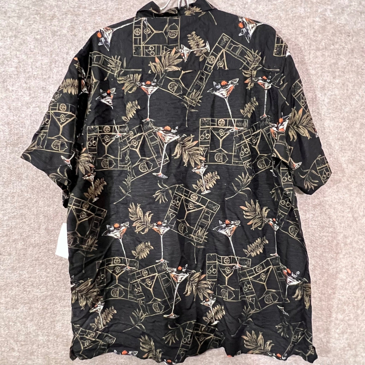 Vintage Marc Edwards Button Down Shirt Mens XL Silk Martini Tropical Black Boho