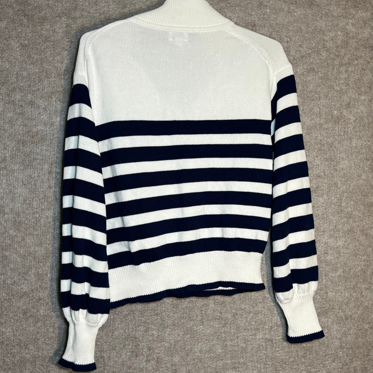 J.Crew Women's Navy and White Striped Half-Zip Pullover Sweater Size S