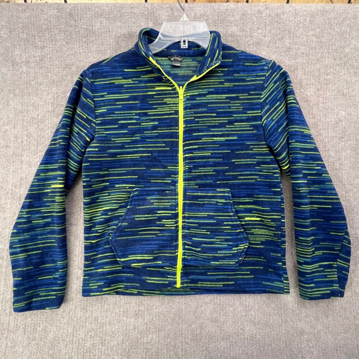 Eddie Bauer Kids L Fleece Jacket Full Zip Blue Green Patterned