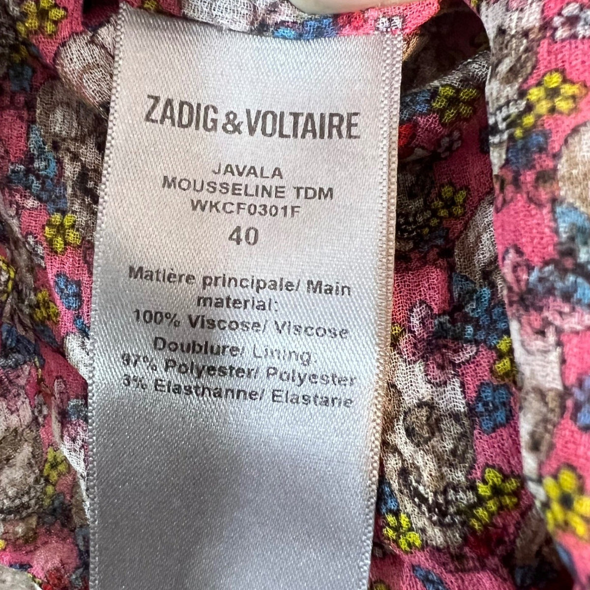 Zadig & Voltaire Javala Skirt Womens FR40 US 8 Pink Skull Floral Mousseline Mini