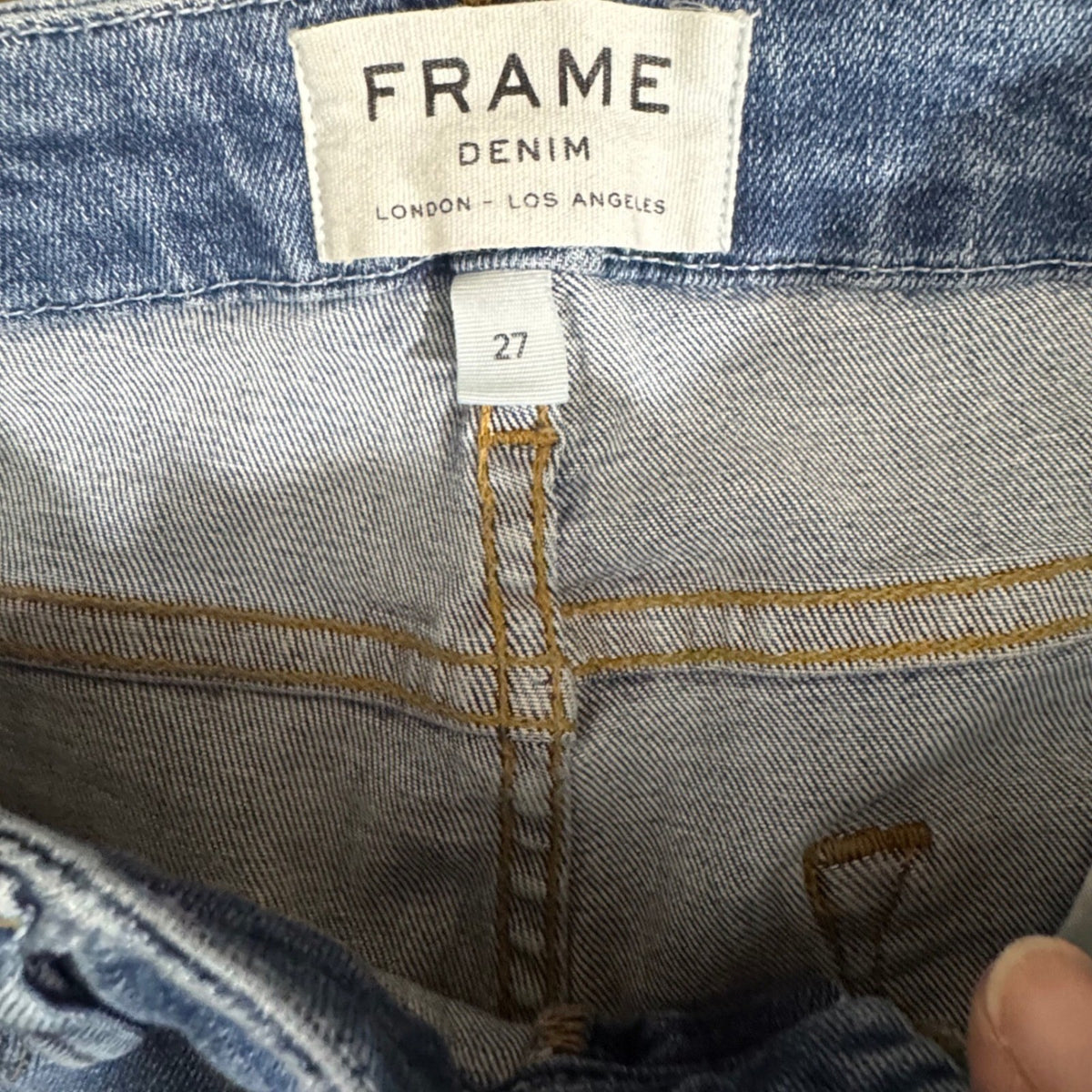 FRAME Le Crop Mini Boot Jeans Womens 27 Raw Hem Two Tone Denim Boho Minimalist