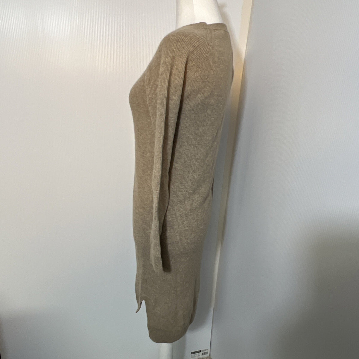 Madewell Dress XS Side Slit Sweater Ribbed Dress Tan Long Sleeve Bodycon Neutral