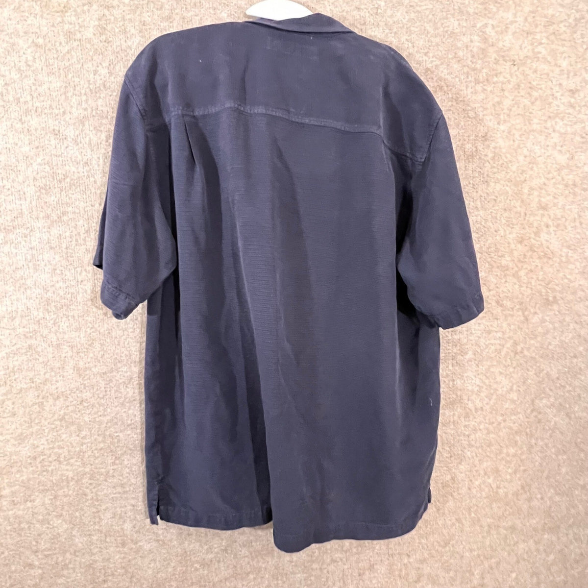 Tommy Bahama Silk Button Up Shirt Mens Large Navy Blue Textured Coastal Boho