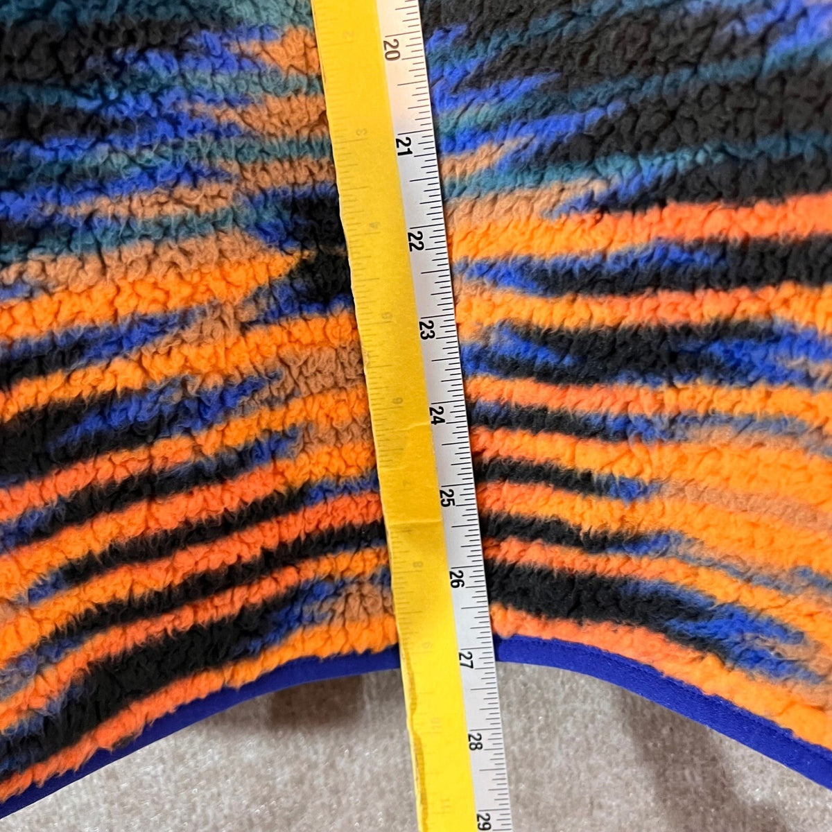 Edgar + Ash Fleece Jacket Mens Small Orange Blue Striped Full Zip Gorpcore