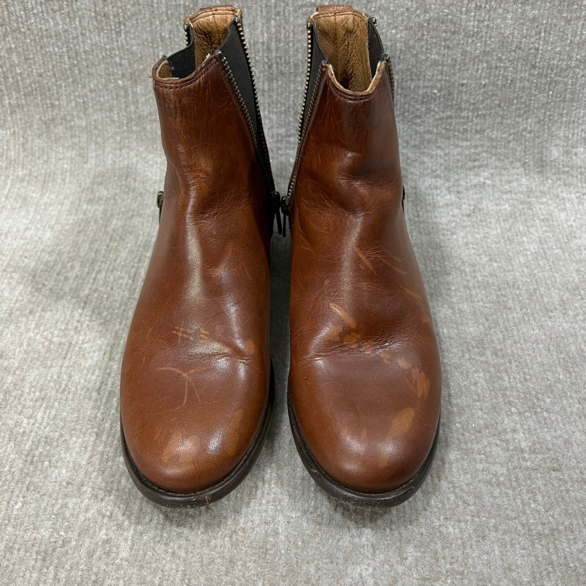 Frye Brown Leather Side Zip Ankle Boots Women's Size 7.5 B Medium Heel READ