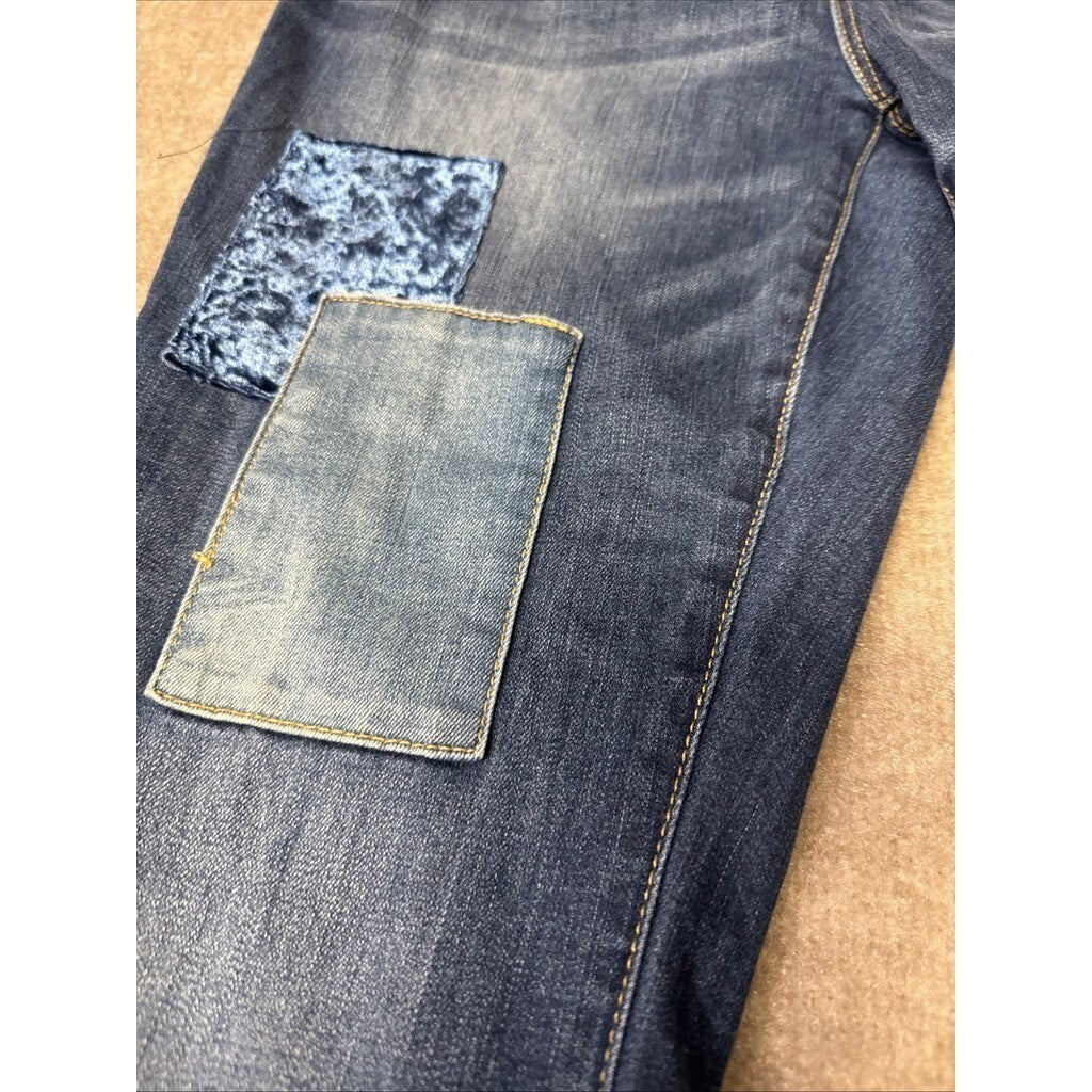 Chicos Platinum Jegging 2 (12P) Petite Blue Denim Patchwork Jeans