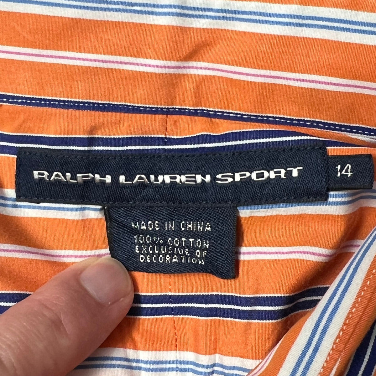 Y2K Ralph Lauren Sport Striped Orange Blue Button Up Shirt Womens 14