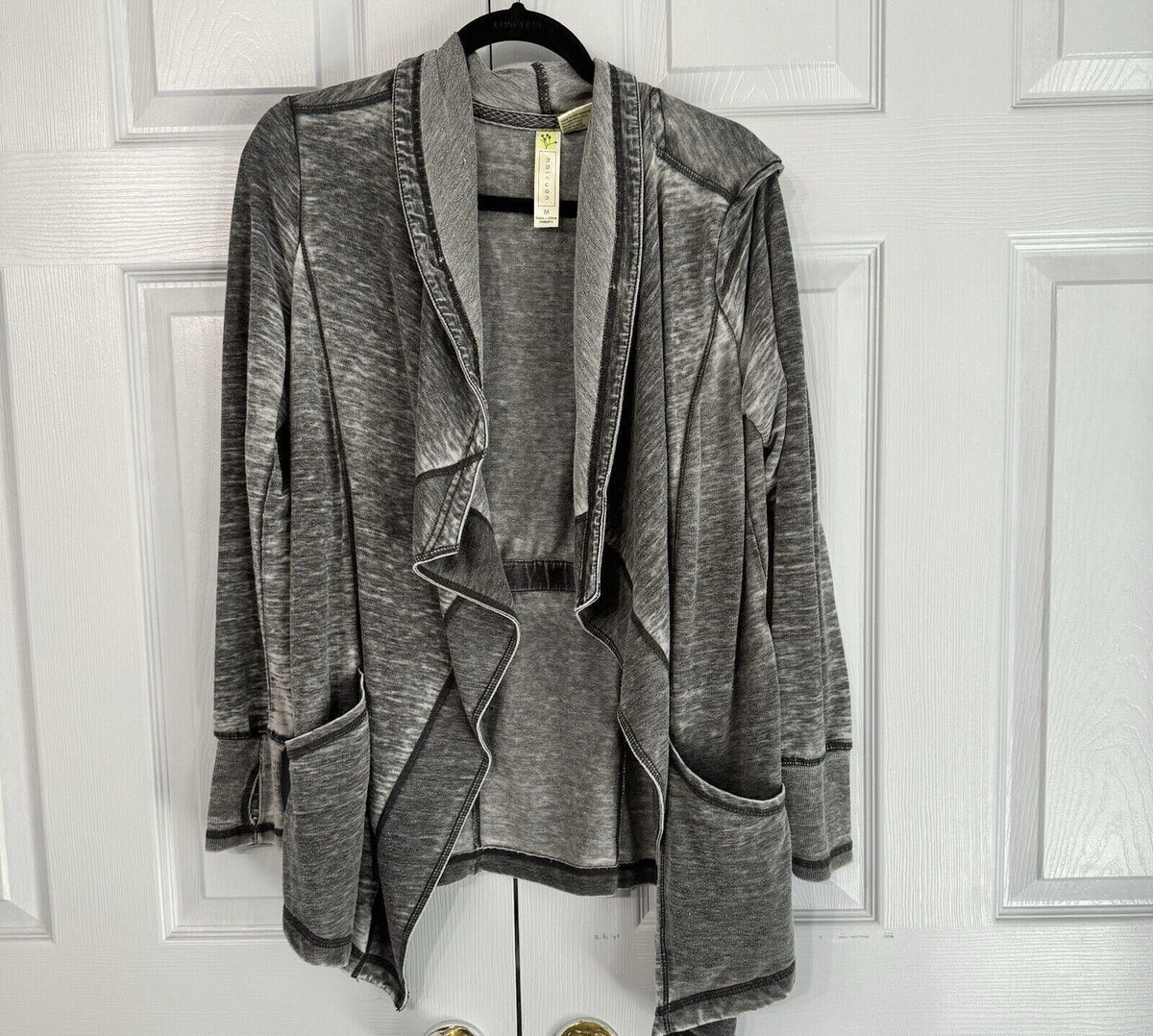 Halcyon Women's Grey Burnout Open Front Long Sleeve Jacket Boho Lagenlook Grunge