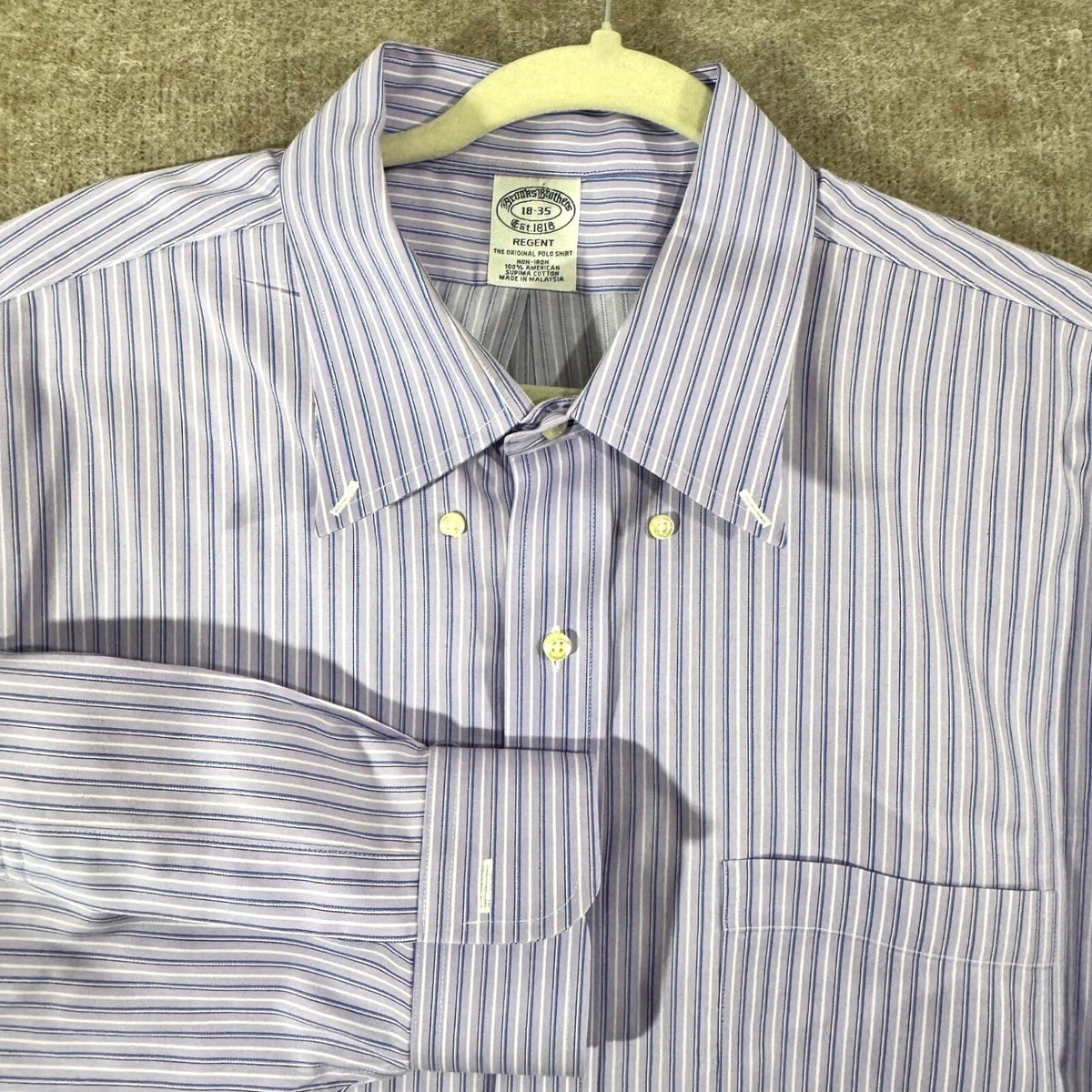 Brooks Brothers Button Down Shirt Mens 18-35 Regent Striped Non-Iron Minimalist