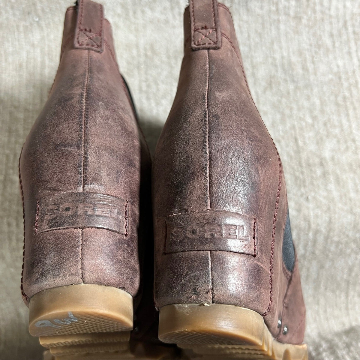 Sorel Brown Leather Wedge Chelsea Ankle Boots Women's 8 EU 39 Waterproof