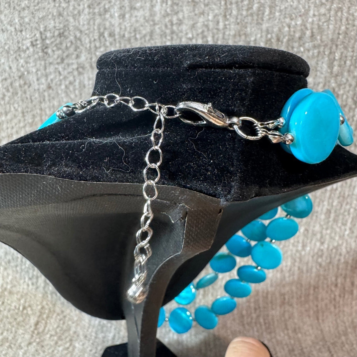 Double Strand Beaded Statement Necklace OS Mod Blue Disc Layered Collar