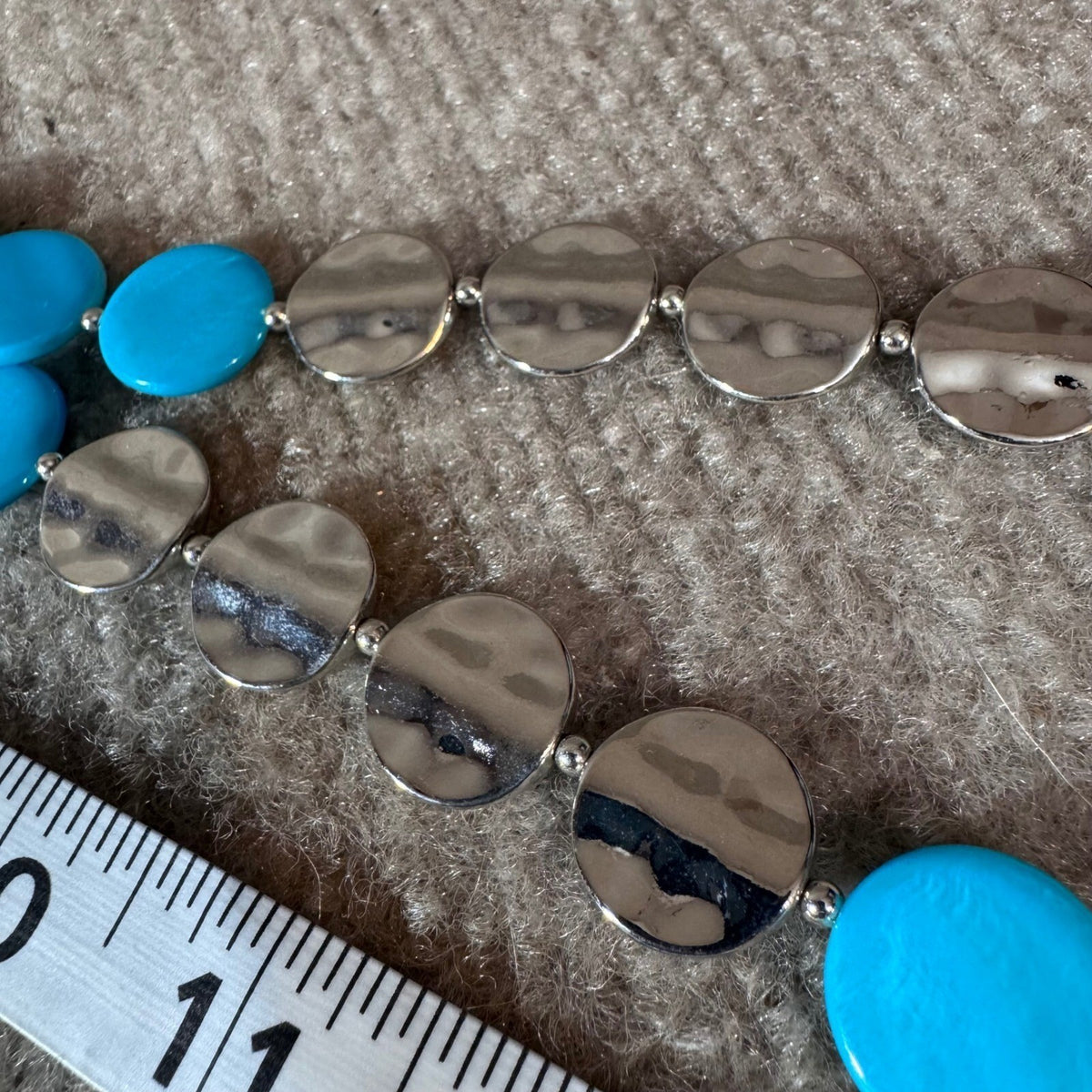 Double Strand Beaded Statement Necklace OS Mod Blue Disc Layered Collar