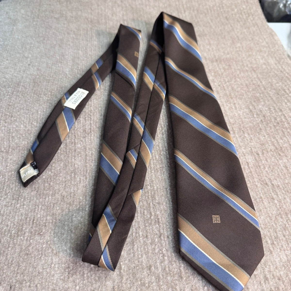 Vintage Givenchy Monsieur Necktie Mens XL Brown Striped Silk Blend Designer