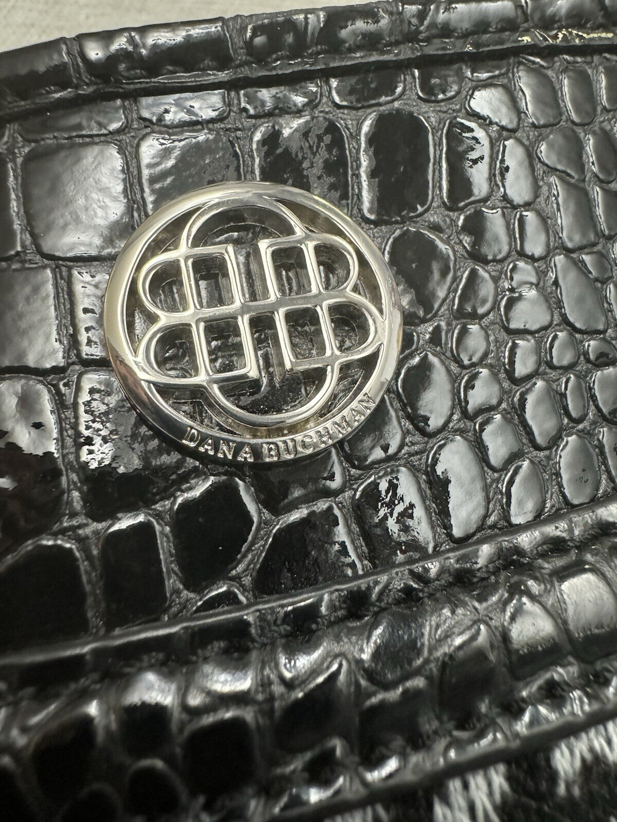 Dana Buchman Small Gray and Black Leopard Print With Croc Accent Wristlet