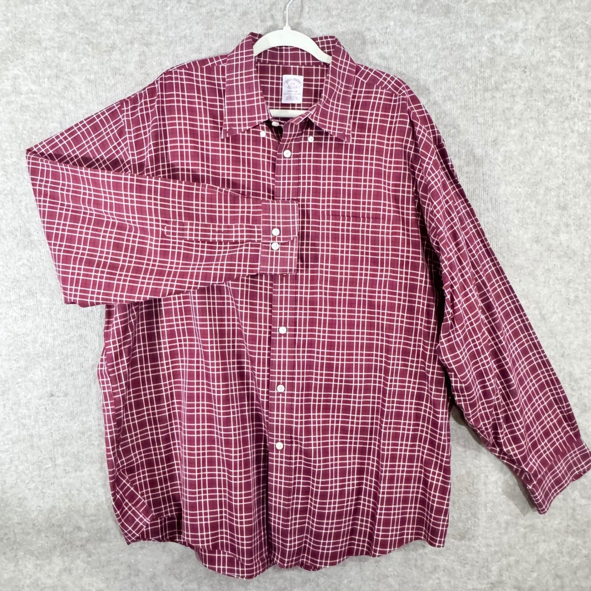 Brooks Brothers Button Down Shirt Mens XXL Maroon Plaid Madison Non Iron Preppy
