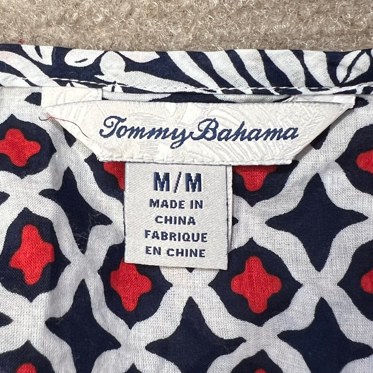 Tommy Bahama Women's M/M 100% Cotton Geometric Red Blue White Bell Sleeve Top