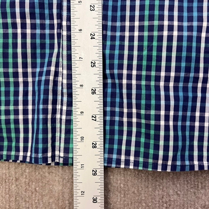 Calvin Klein Mens Large Green Blue Plaid Slim Fit Extra Fine Cotton Shirt