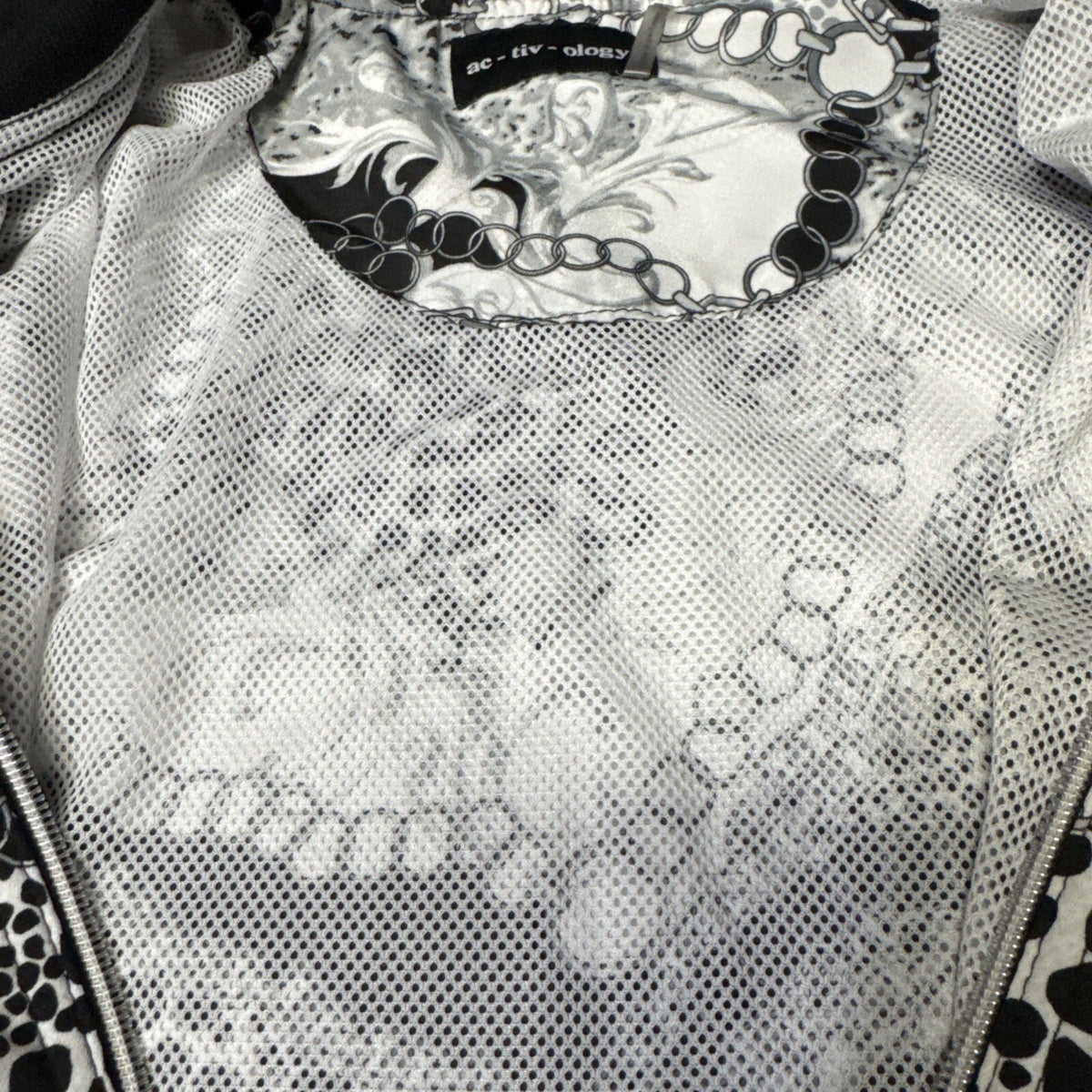 Activology Track Jacket Womens PL Black White Chain Animal Print Full Zip Sporty