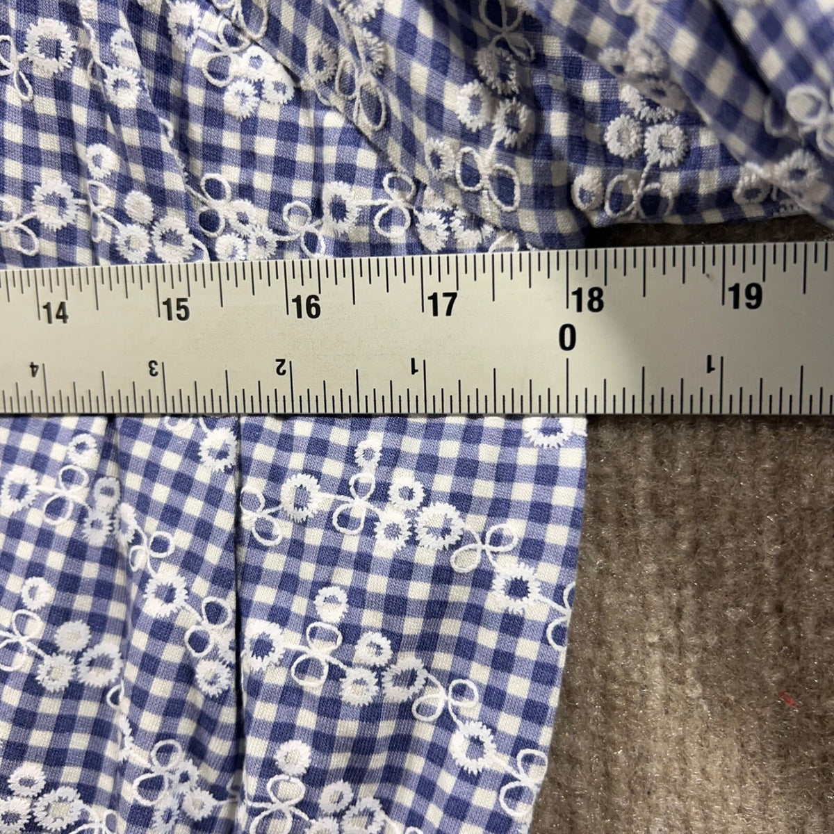 Belldini Blue Gingham Embroidered Square Neck Smocked Waist Milkmaid Top XL
