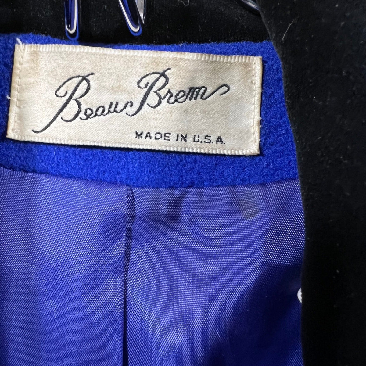 Beau Brem Double Breasted Small Long Wool Coat W/Black Velvet Collar Made in USA