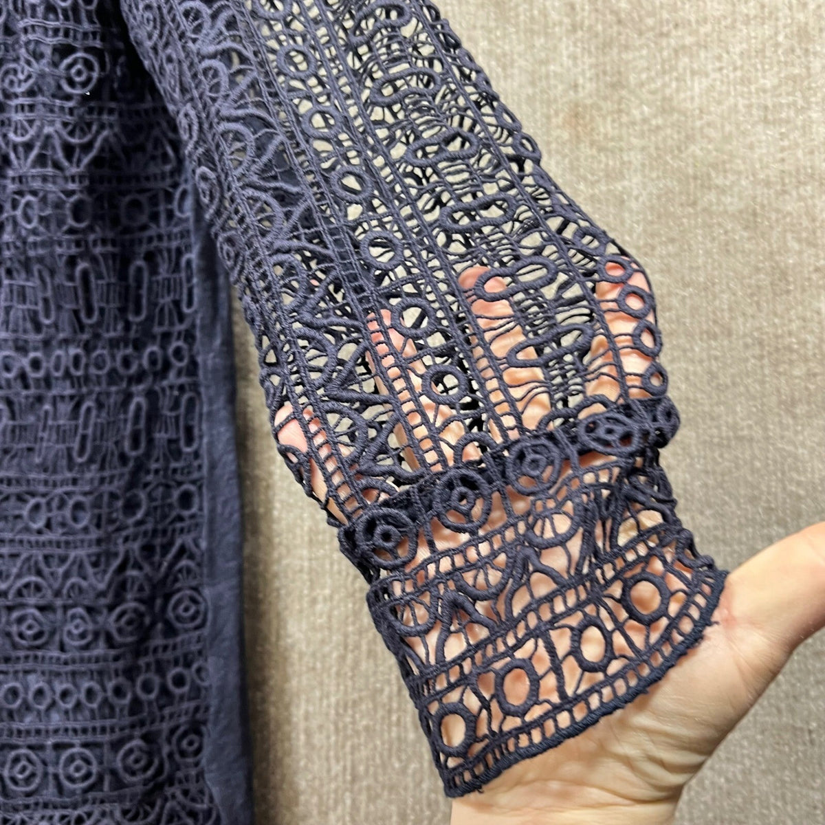 Tory Burch Navy Blue Lace Top 3/4 Sleeve Boat Neck Size Medium