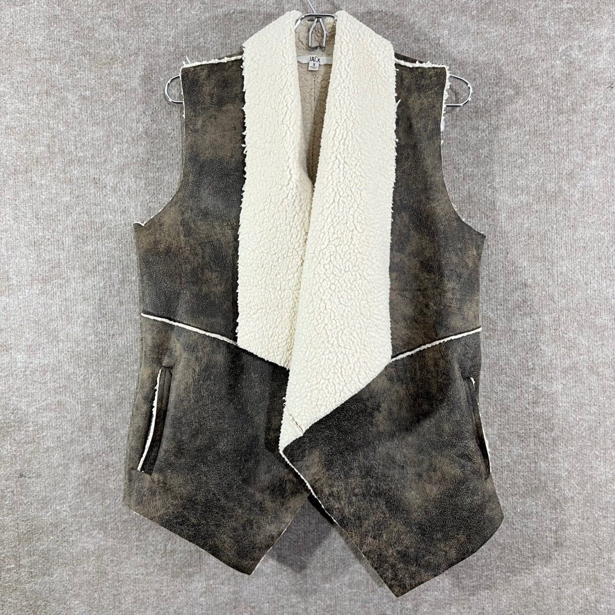 JACK Shearling Vest Womens Small Brown Faux Leather Faux Fur Boho Western