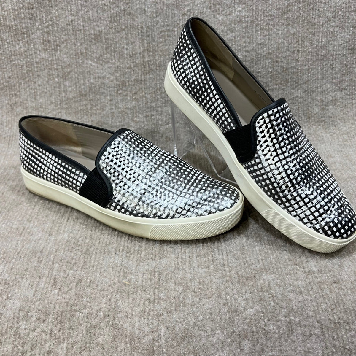Vince Black White Checkered Slip On Sneakers Women's US 7.5 EUR 37.5 Platform