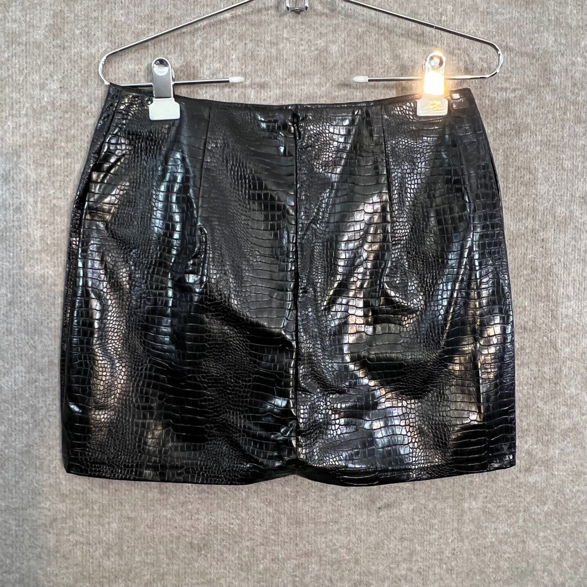 Fashion Nova Flame In Your Heart Croc Mini Skirt Women Size L Black Faux Leather