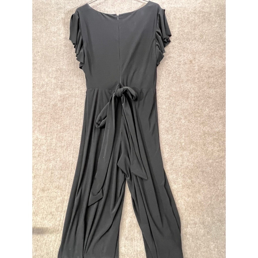 Chaps Black Flutter Sleeve 10 Surplice Wide Leg Jumpsuit Elegant Evening Outfit