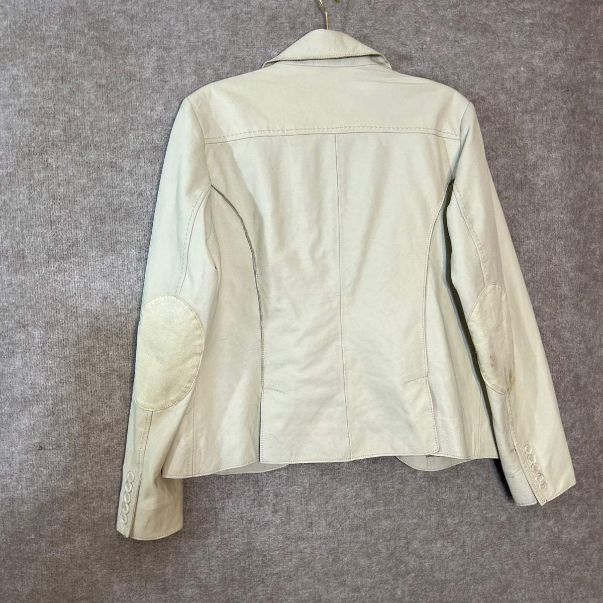 Stroke by Berry Tielens Leather Blazer Womens 44 Cream Elbow Patch Jacket READ