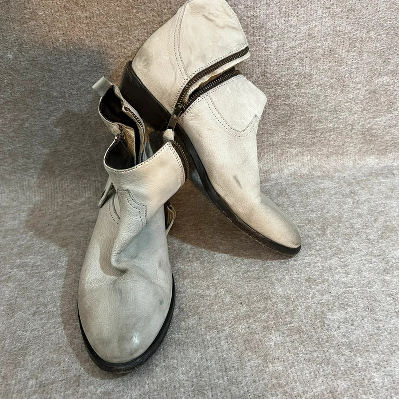 Freebird by Steven Off White Leather Zip Booties EU 39