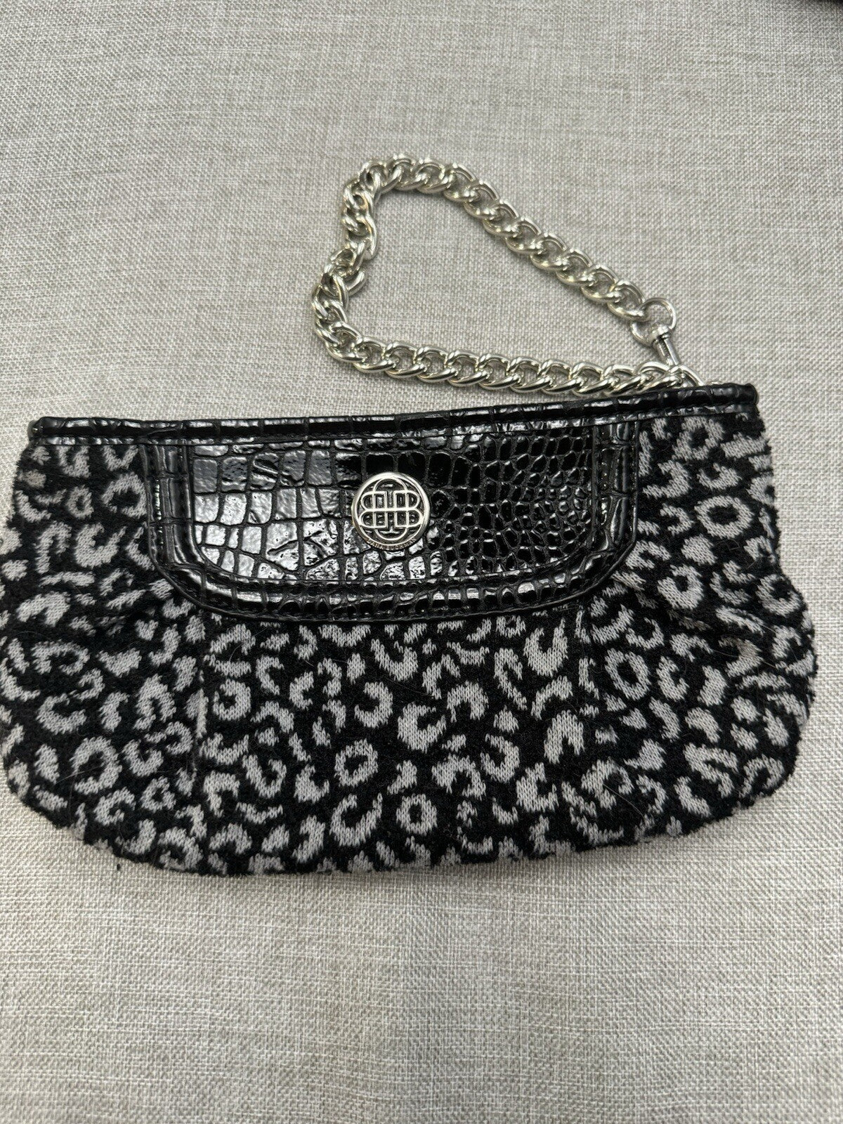 Dana Buchman Small Gray and Black Leopard Print With Croc Accent Wristlet
