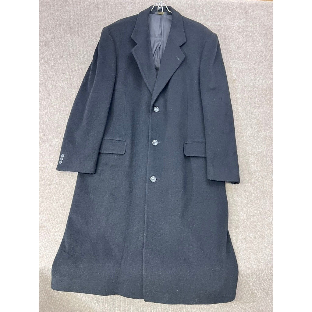 Mark Alexander Black Wool Cashmere Blend 46L Overcoat Men Long Top Coat Classic