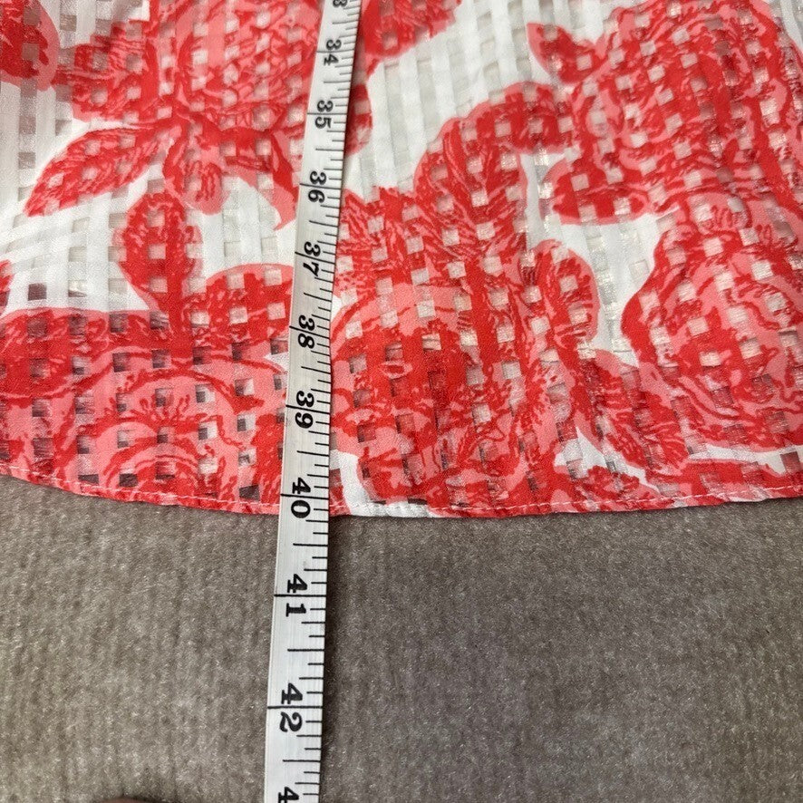 Adrianna Papell White & Orange-Red Floral Dress Sleeveless Fit & Flare Party