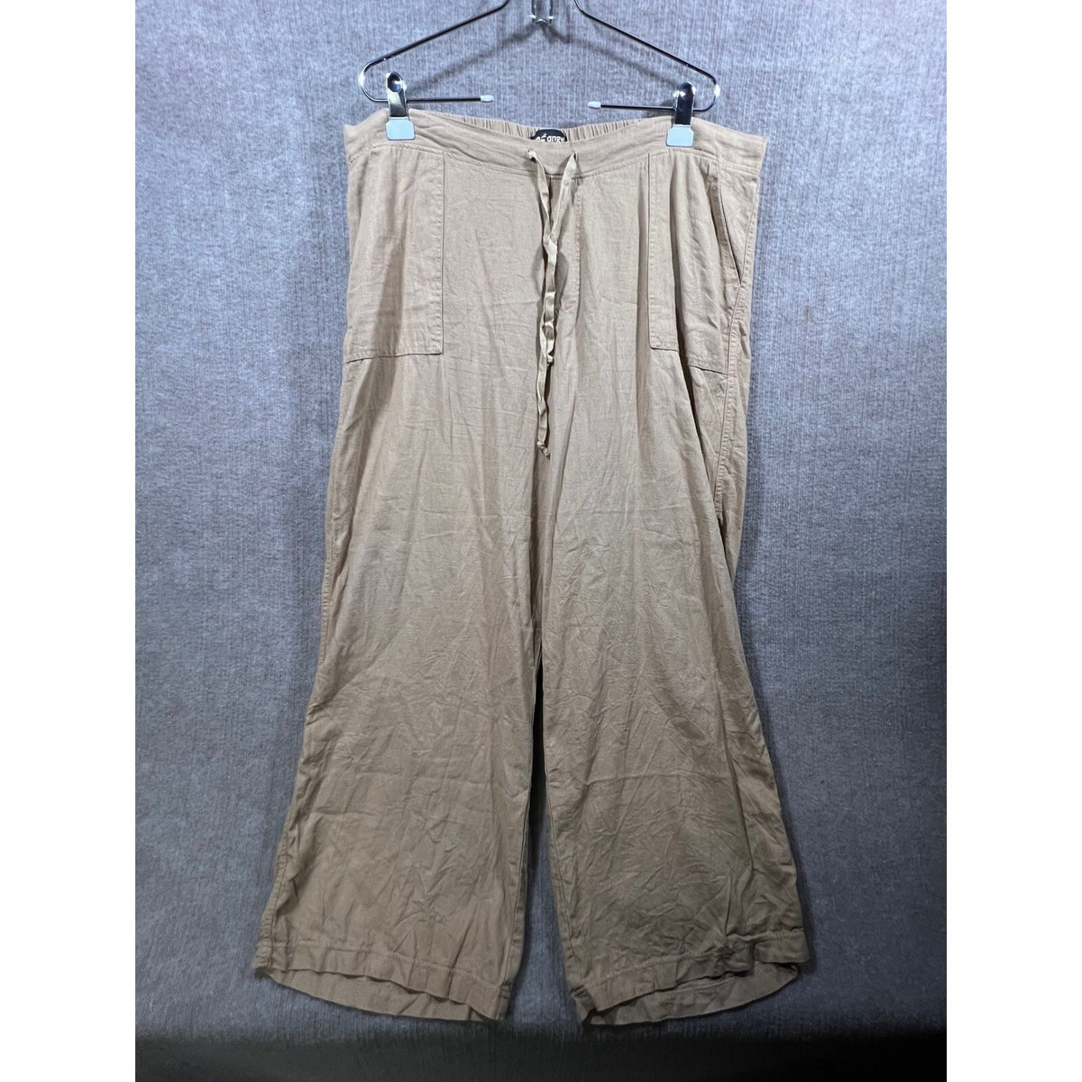 Like an Angel Linen Blend Wide Leg Pants Tan 3X Drawstring Pockets